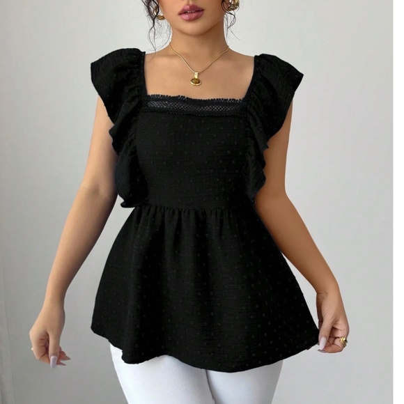 Boho Swiss Dot Ruffle Sleeve Babydoll Blouse - Picture 6 of 6